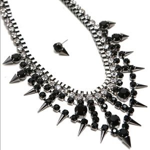 Jet Black Box Chain Necklace & Earring Set